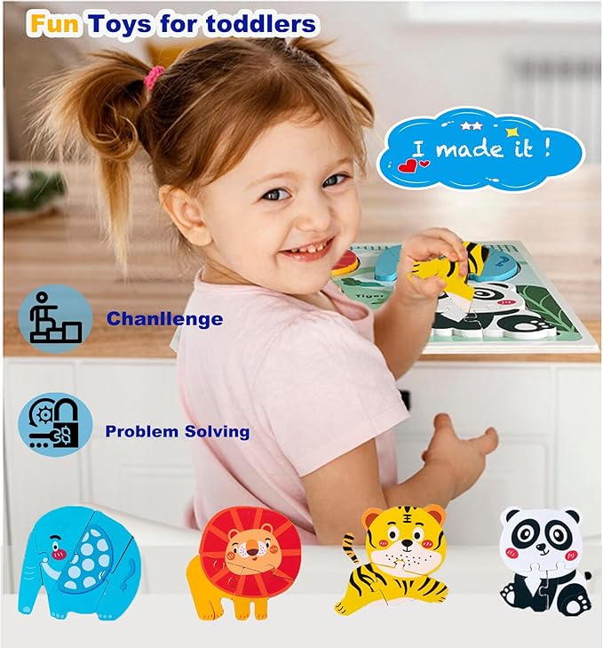 Wooden Toddler Puzzles Age 2-3,Montessori Toys for 2 3 Years Old Boys Girls, Jungle Puzzles for Toddlers 2-4, Toddler Toys Educational Learning Gifts for 2-3