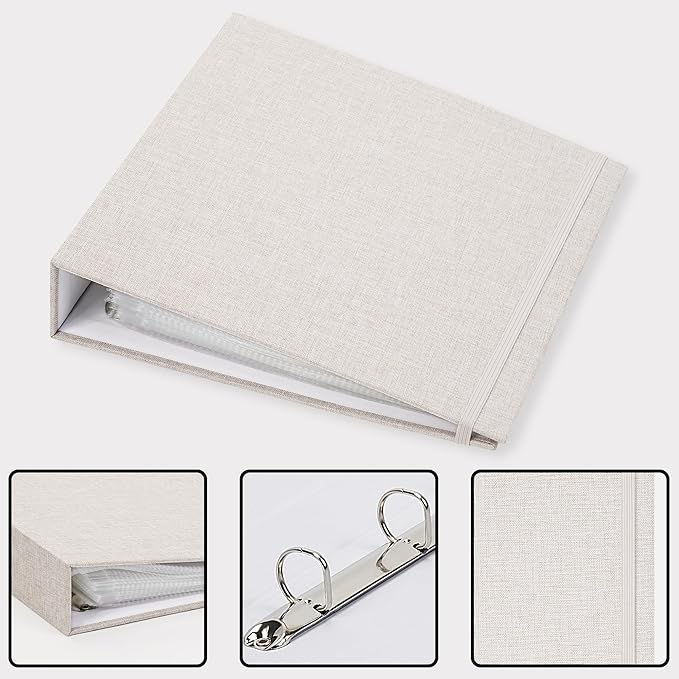 Vienrose Linen 3-Ring Photo Album Holds 190 Photos, 160 4x6 Photos and 30 6x8 Pictures, Picture Album with Multiple Size Pockets, Memory Book for Family Wedding Anniversary Baby, Beige