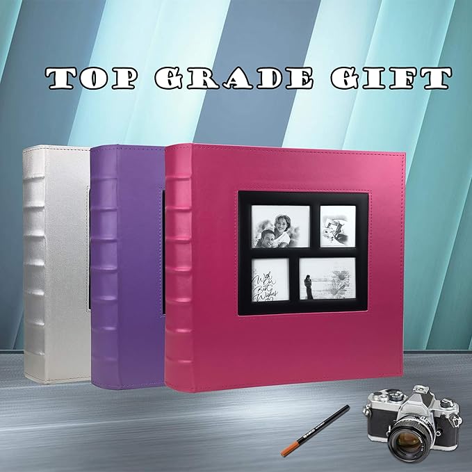 RECUTMS Photo Album 4x6 600 Photos Black Pages Large Capacity Leather Cover Wedding Family Photo Albums Holds 600 Horizontal and Vertical Photos (Purple, 600 pockets)