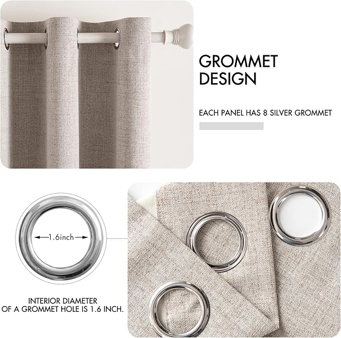 MIULEE Linen Texture Curtains for Bedroom Solid 100% Blackout Thermal Insulated Khaki Curtains Grommet Room Darkening Drapes Luxury Decor for Living Room Nursery 52x96 Inch (2 Panels)