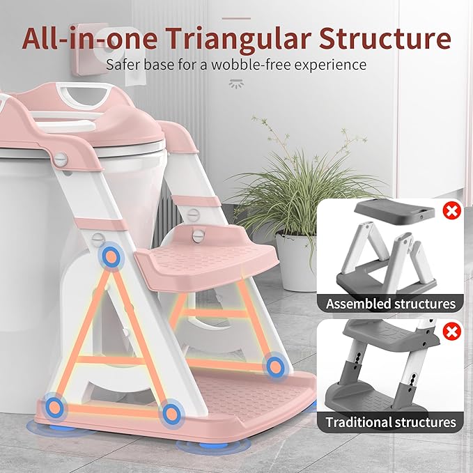 Potty Training Seat, Upgrade 2 in 1 Potty Training Toilet for Toddler, Toddler Toilet Seat for Boys Girls with Splash Guard, Anti-Slip Pad and Step Stool (Pink)