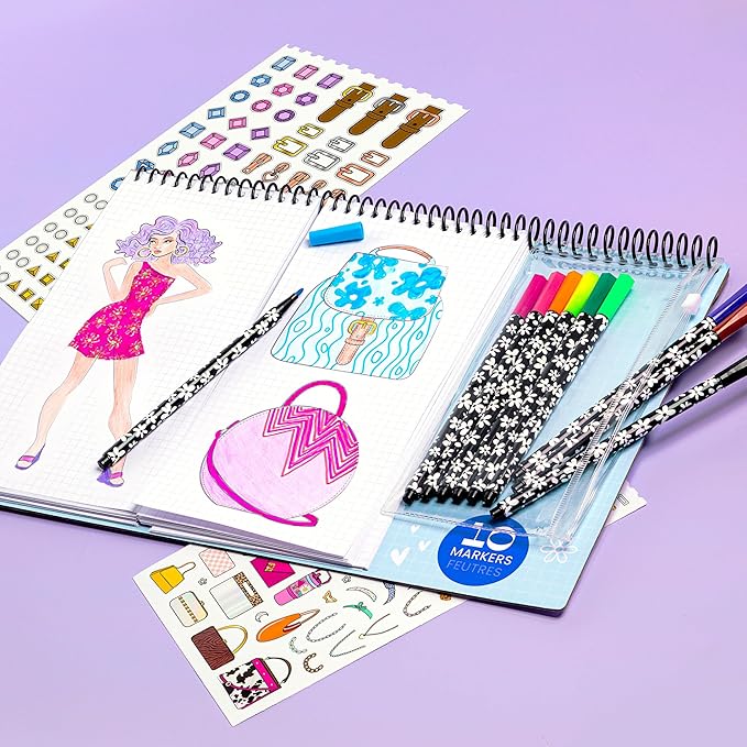Fashion Angels Fashion & Accessory Design Sketch Set, Includes Sketch Pad with Stickers & Markers, Ultimate Fashion Design Sketch Book for Girls