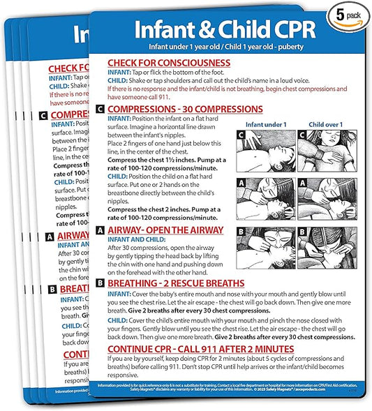 Safety Magnets by ZOCO – Infant and Child CPR Magnet (5-Pack) – 5"x7" Emergency First Aid Guide with Step-by-Step Instructions – CPR Reference for Homes, Daycares, Schools, and Parents