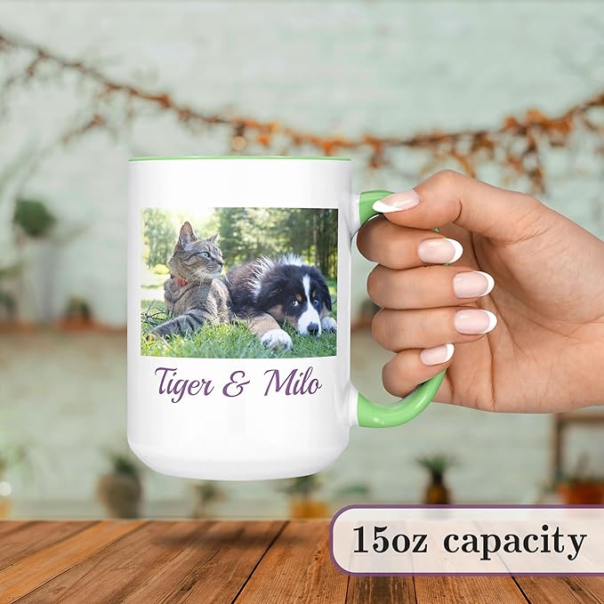 Personalized Coffee Mug, Custom Photo Text 15 Oz Ceramic Mug, Customized Picture Name Tea Cup, Unique Gift Idea, Taza Cafe Personalizadas Fotos, Cute Custom Gifts Mom Women, Mother's Day, Light Green