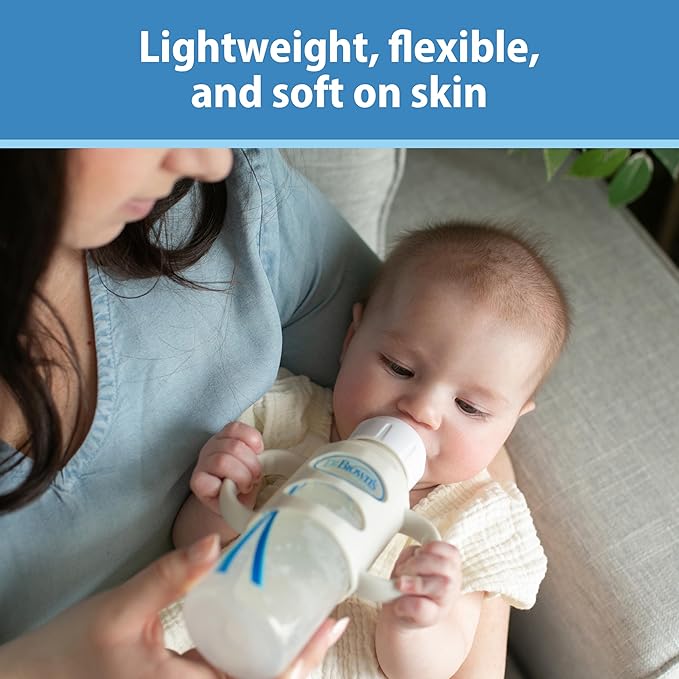 Dr. Brown's Narrow Baby Bottle Handles, 100% Silicone, Easy Grip Removable Handles for Bottle to Sippy Cup Transition, Black/Ecru/Pink, 3-Pack, 4m+