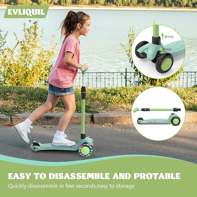 Kids Scooter,Lighted Wheels and 3 Adjustable Height Handlebars Scotters for Kids 3-12,3 Wheel Toddler Kick Scotter for Boys & Girls up to 132 Lbs.