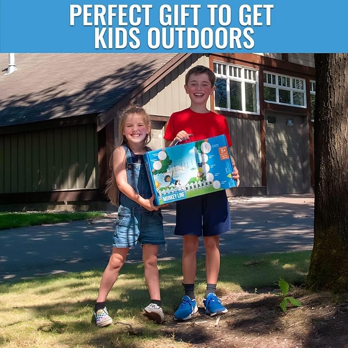 Ninja Warrior Obstacle Course for Kids – 2 x 50 ft Slacklines with 10 Weatherproof Obstacles – Monkey Net, Ratchet-Tight Technology, Supports Up to 880 lbs – Climbing & Swinging Equipment