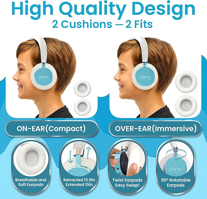 Puro Sound Labs BT2200 Plus Kids Bluetooth Headphones – Volume-Limiting 85dB, Studio-Grade Audio, Over-Ear & Comfy Design, 20-Hour Battery Life, Easy to Connect Wireless Headphones for Kids, Teal