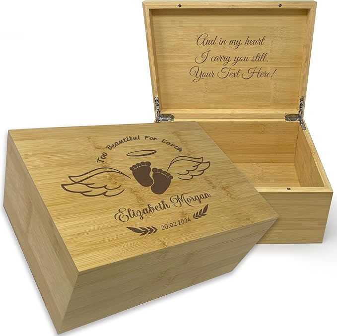 Miscarriage Memory Box Bamboo Wood - Loss of Baby Sympathy Gifts Unique, In Loving Memory Gifts Baby Loss Keepsake Box for Mother, Infant Memorial Gifts for Miscarriages Parents, Friends, 11x8x4.75 in