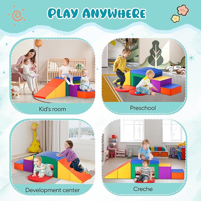 Lischwert Indoor Soft Foam Climber Play Sets, Toddler Climbing Toys Indoor with Slide Stairs and Ramp Indoor Climbing Toys for Kids and Children,6 Pieces Colorful