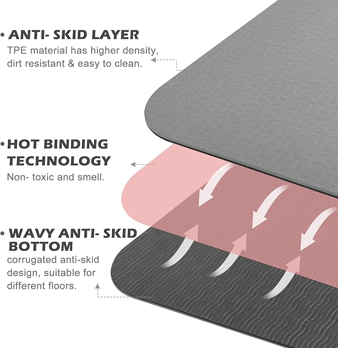 UMINEUX Yoga Mat Extra Thick 1/3'' & 2/5" Non Slip Yoga Mats for Women Eco Friendly TPE Fitness Exercise Mat with Carrying Sling & Storage Bag