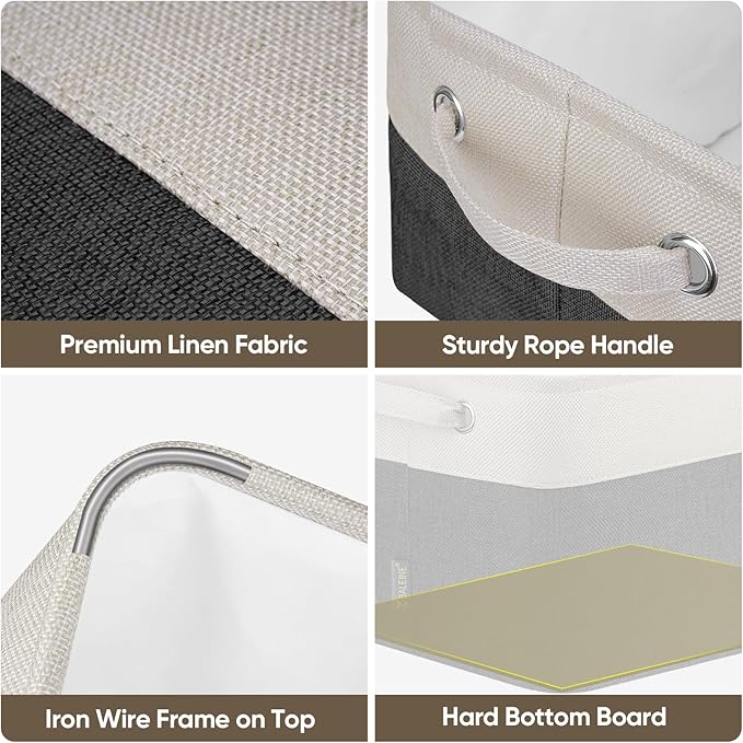 BALEINE 2 Pack Fabric Storage Bins for Shelves, Linen Storage Baskets for Organizing, Decorative Closet Bins for Clothes, Home (Black, 12"x8"x8")