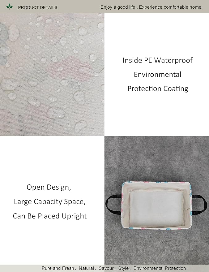 Rectangular Folding Laundry Basket,waterproof Canvas Basket,gift basket,Suitable for children's room,Office,Clothes,Toys Storage(Butterfly)