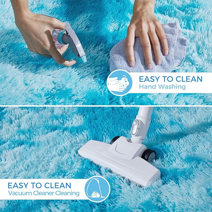 Ultra Soft Rug for Living Room, 5X8 Fluffy Shag Area Rug for Bedroom, Modern Shaggy Carpets Fuzzy Rug for Teens Dorm Nursery Home Decor Aesthetic, Upgrade Anti-Skid Durable, Tie-Dyed Blue