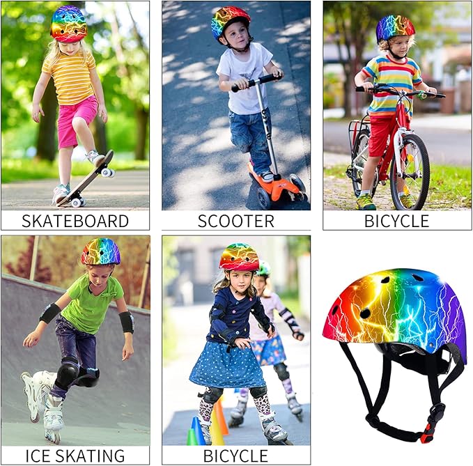 Adjustable Color Gradient Skateboard Helmet for 3-5-8-14+Ages【Toddler Kids Youth Adult】 Girls Boys Woman.Bike Helmet for Multi-Sports Cycling Bicycle Scooter Inline Roller Skate Rollerblading