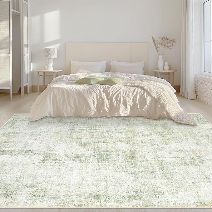 Area Rugs 5x7 Living Room: Washable Rug Modern Abstract Rugs Soft Non Slip Neutral Rug Stain Resistant Indoor Carpet for Bedroom Kitchen Dining Room Nursery Home Office Rugs(Green Brown,5'x7')