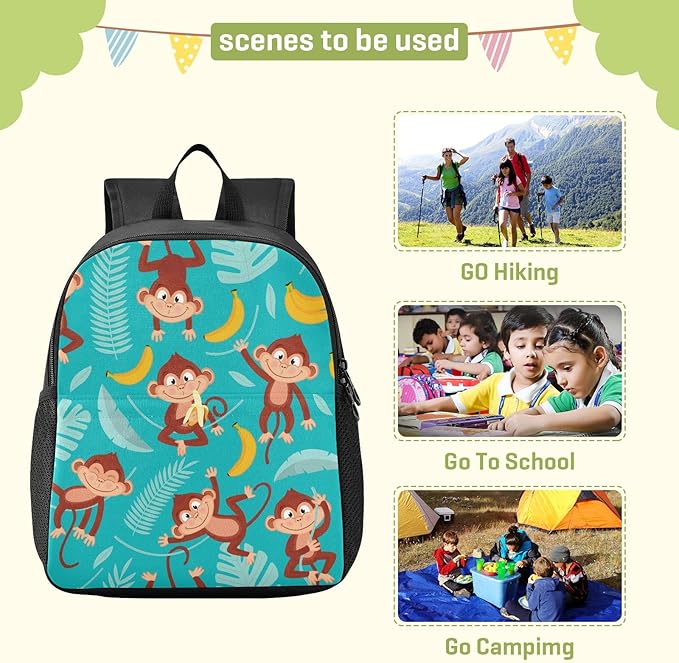 Toddler Backpack Monkey Banana Waterproof Mini Backpack Boys/Girls Cute Small Backpack Kindergarten Pre School Bags 11 Inch