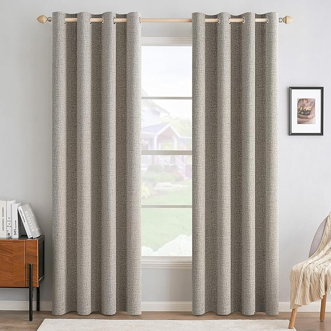 MIULEE Linen Texture Curtains for Bedroom Solid 100% Blackout Thermal Insulated Linen Curtains Grommet Room Darkening Drapes for Living Room Nursery 52x108 Inch (2 Panels)