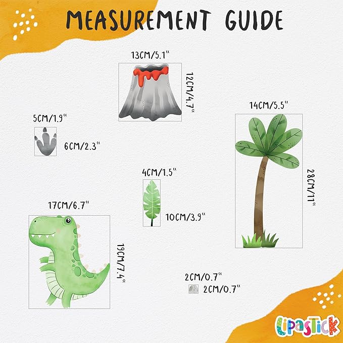 Dinosaur Wall Decals by Lipastick - Peel and Stick Palm Tree Dino Jurassic-Themed Stickers for Baby Nursery, Kids Room, Toddler Bedroom, Playroom, Daycare, Classroom Decor -S Size