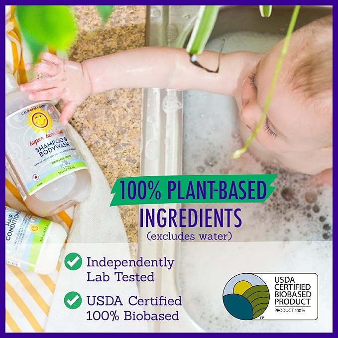 California Baby Super Sensitive Baby Shampoo + Baby Wash | 100% Plant-Based | Unscented Body Wash For Sensitive Skin | Hypoallergenic | 562 mL / 19 oz