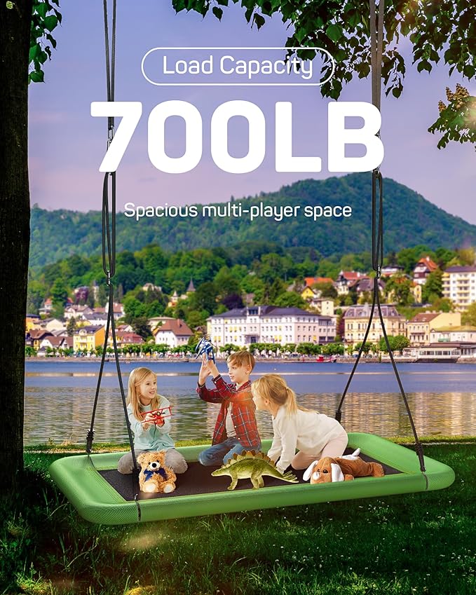 Tree Swing for Kids and Adults, 60" Waterproof Rectangle Platform Swing, 700lbs Heavy Duty with Adjustable Straps, Green