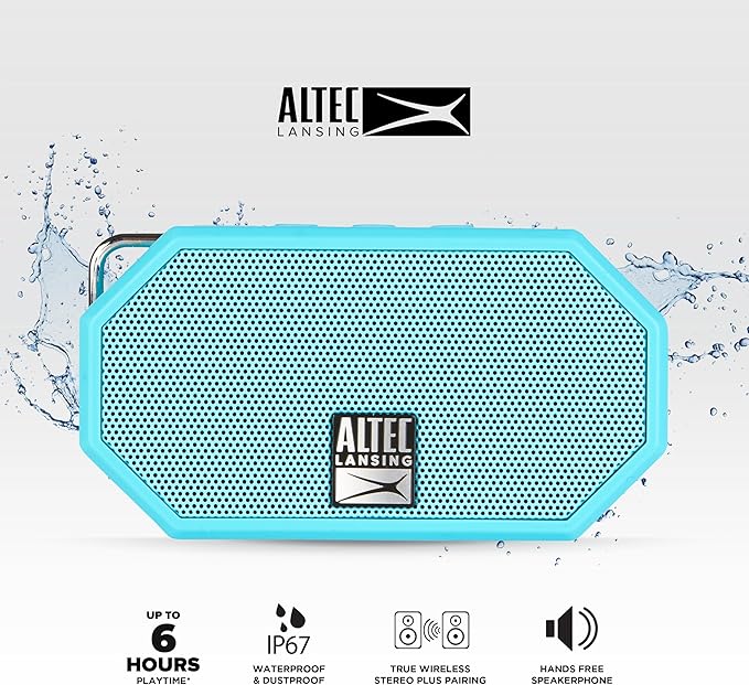 Altec Lansing Mini H2O - Waterproof Bluetooth Speaker, IP67 Certified & Floats in Water, Compact & Portable Speaker for Hiking, Camping, Pool, and Beach,Aqua