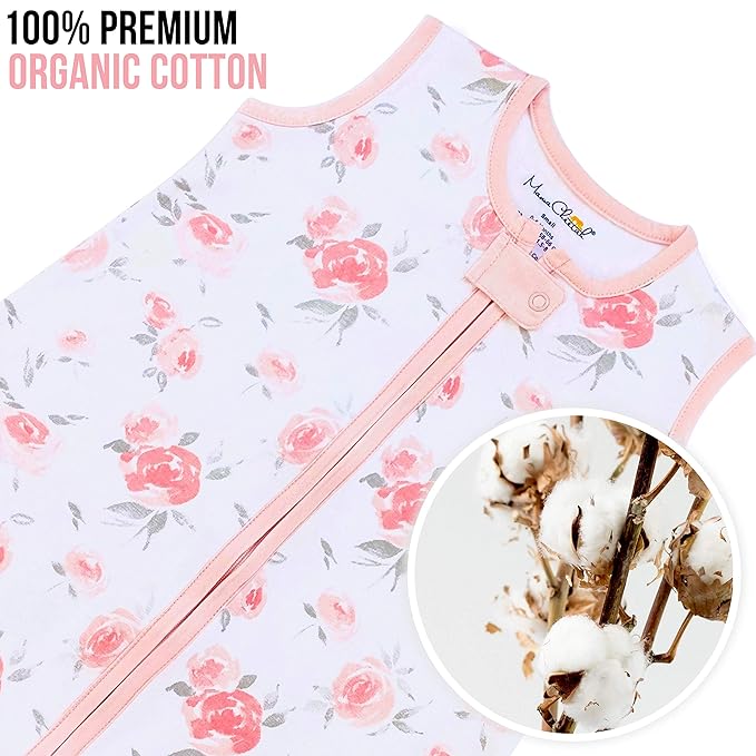 Baby Sleep Sack 1.0 TOG, Organic Cotton Baby Wearable Blanket with Two-Way Zipper, Swaddle Transition Baby Sleeping Bag, All-Season Sleep Sack for Newborn Infant Toddler Boy Girl, 0-6 Months, 1-Pack