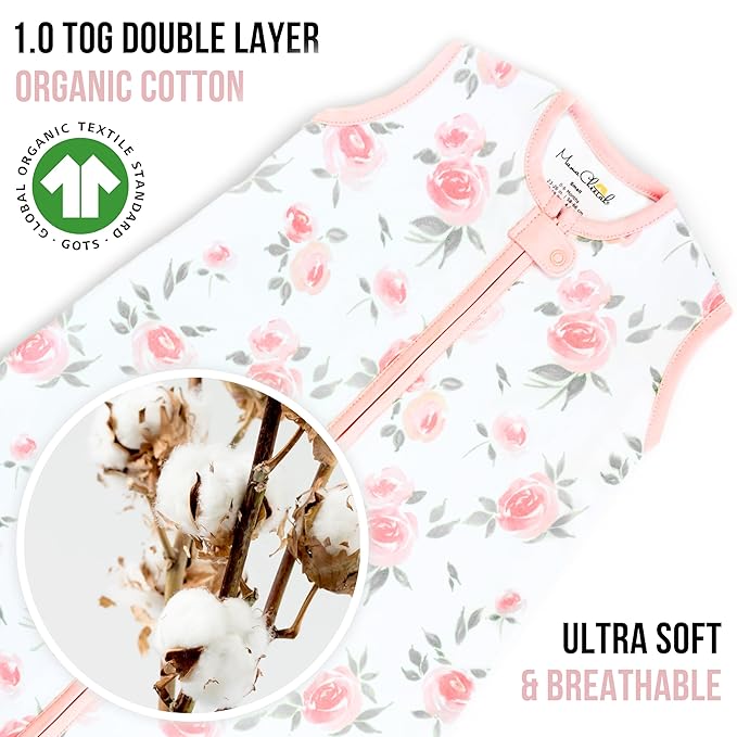 Baby Sleep Sack 1.0 TOG, Organic Cotton Baby Wearable Blanket with Two-Way Zipper, Swaddle Transition Baby Sleeping Bag, All-Season Sleep Sack for Newborn Infant Toddler Boy Girl, 2-Pack, 12-18 Month