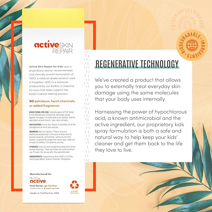 Active Skin Repair Kids First Aid Spray - Non-Toxic & Natural Kids Antiseptic Formula for Minor Cuts, Wounds, Scrapes, Rashes, Sunburns, and Other Skin Irritations (3oz Spray)