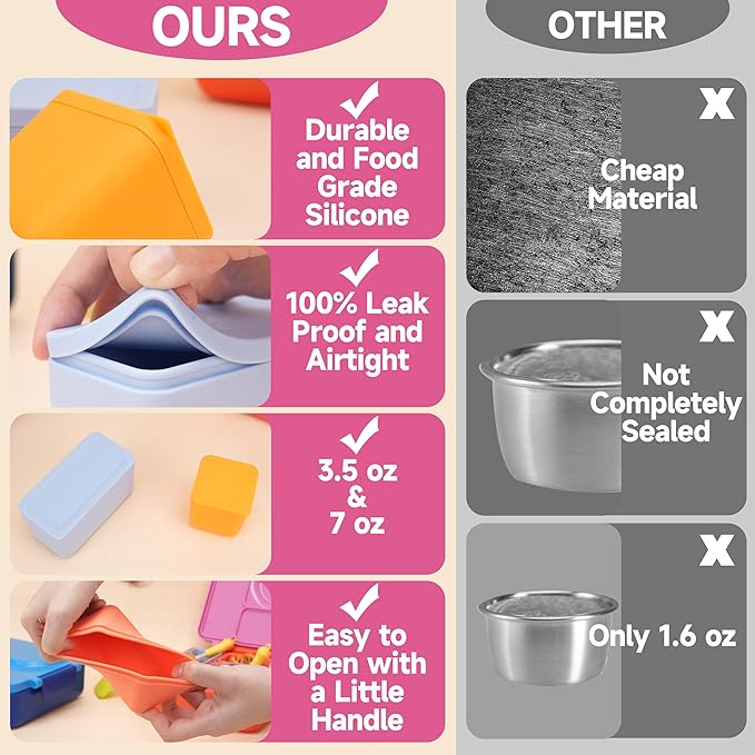 Silicone Dips Containers Compatible with OmieBox, 4 Pack Salad Dressing Container To Go for Most Bento Lunch Box, Small Snack Condiment Container with Lids for kids