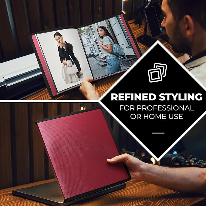 Dunwell Photo Album 8x10 (Ruby) with Black Mounting Paper, 8 x 10 Photo & Art Portfolio Presentation Book, 24 Clear Sleeves, Each Shows 48 Pages, Professional Photography Book for Pictures, Artwork