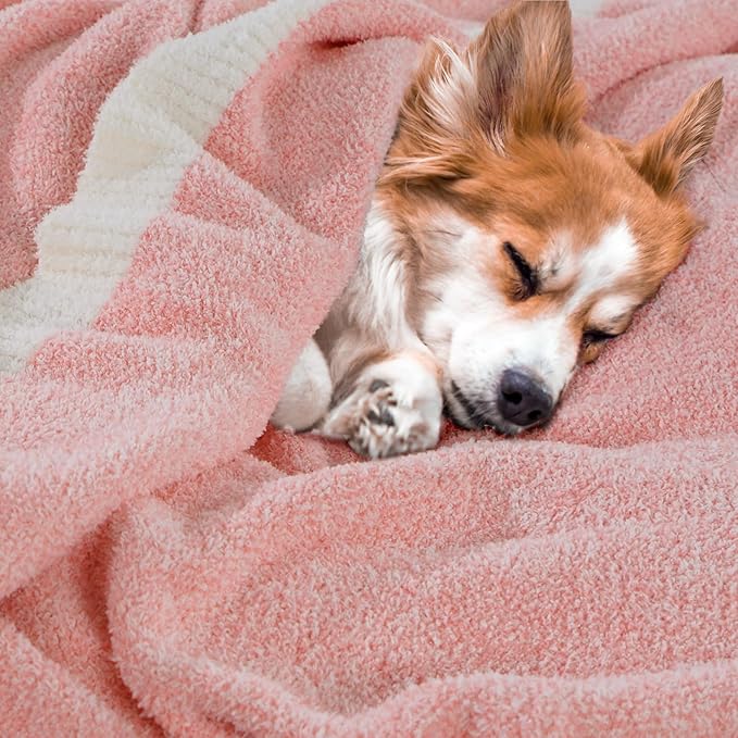 NEXHOME PRO Soft Blankets Pink, Cozy Throw Blanket for Couch, Warm Reversible Knit Blanket for Women, Fuzzy Lightweight Throws for Sofa, Bed, Picnic, Heather Hot Pink, 50 x 60 inches