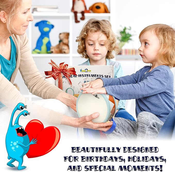 MINIARTIS Toddler Musical Instruments - Montessori Wooden Musical Toys for Toddlers 1-3 | Modern Boho Baby Drum Set with Neutral Colors Percussion Instruments | Kids Preschool Educational 3+