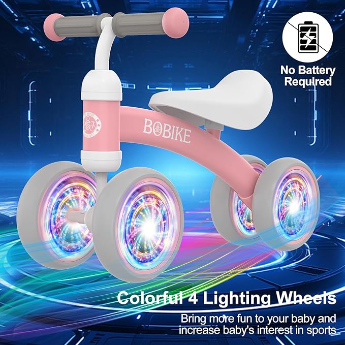 Baby Balance Bike Toys for 12-36 Months Kids Toy Boy and Girls Gifts Toddler Best First Birthday Gift Children Walker No Pedal Infant 4 Wheels Bicycle (Colorful, Pink-Light)