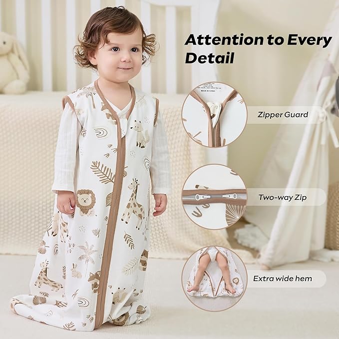 JELLYMONI Baby Sleep Sack 0-6 Months 0.5 Tog Wearable Blanket for Baby, 100% Cotton 3 Pack Infant Toddler Sleeping Sack Lightweight Soft 2-Way Zipper Sleepsack