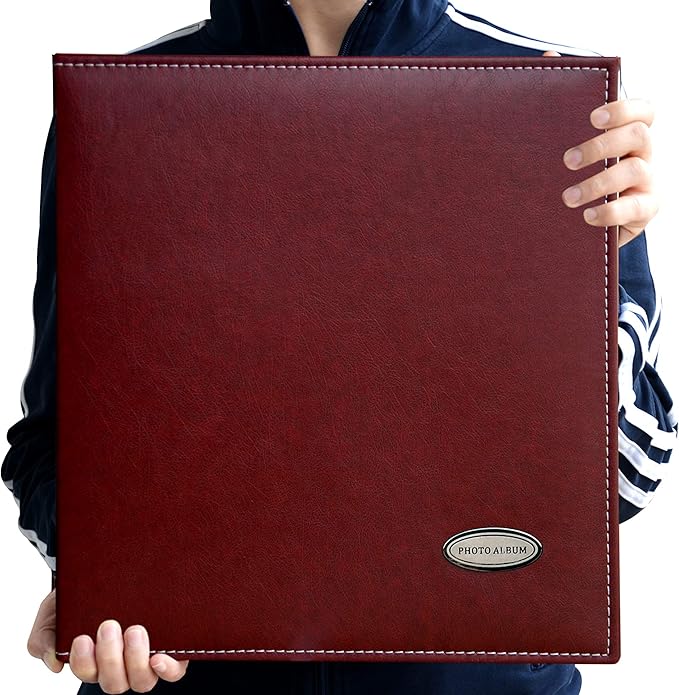 Magnetic Self-Stick Page Photo Album, Family Album, Leather Cover, Hand Made DIY Albums Holds 3x5, 4x6, 5x7, 6x8,8x10 Photos (Wine Red, Large)