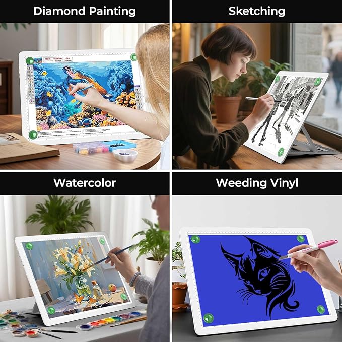 Zocelight Rechargeable A3 Light Board with Built-in Stand & Bag,Super Bright Magnetic Light Box for Tracing,Wireless Light Pad for Diamond Painting,Side Buttons,LED Light Table for Drawing(White)