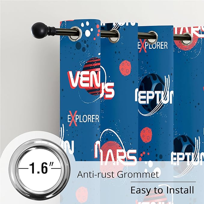 Kids Space Mars Blackout Curtains - 100% Blackout, Thermal Insulated, Noise Reducing,Bring The Cosmos Closer to Kids Room, 2 Panels (Planet Parade, W52×L84)