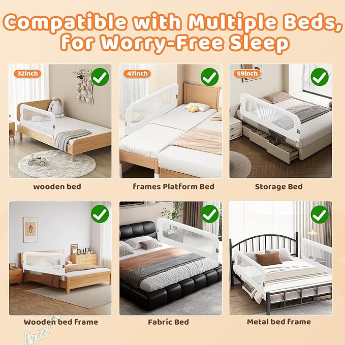 Bed Guard Rail for Toddlers - 32inch Folding up & Adjustable Heights Baby Bed Safety Rails - Portable Toddler Bed Barrier Railing Guard for Kids Twin, Bunk, Queen, Full Size Bed