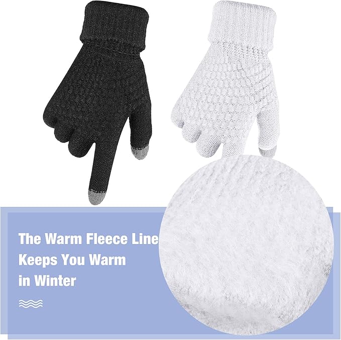 Geyoga 2 Pairs Women's Winter Touch Screen Gloves Soft Warm Fleece Lined Knit Elastic Cuff Winter Texting Gloves