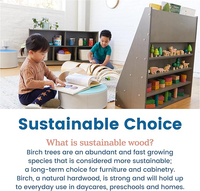 ECR4Kids Streamline Single-Sided Book Display with Storage, Classroom Bookshelf, Grey Wash