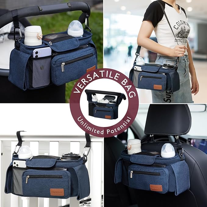 Momcozy Universal Stroller Organizer with Insulated Cup Holder Detachable Phone Bag & Shoulder Strap, Fits for Stroller like Uppababy, Baby Jogger, Britax, BOB, Umbrella and Pet Stroller