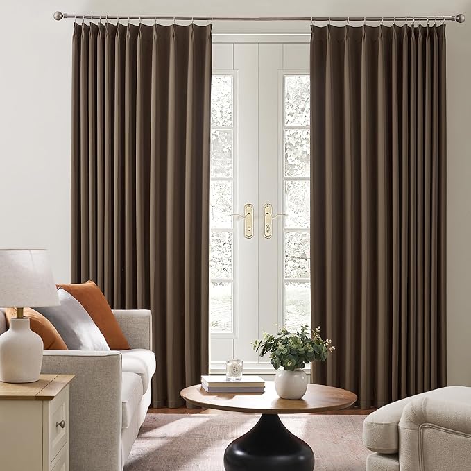 Brown Blackout Curtains 132 Inches Long 11 feet Tall, Extra Long Pinch Pleats Living Room Curtains Thermal Pleated Curtains Panels Drapery for Home, Hotel, Office, 40" W x 132" L, Set of 2