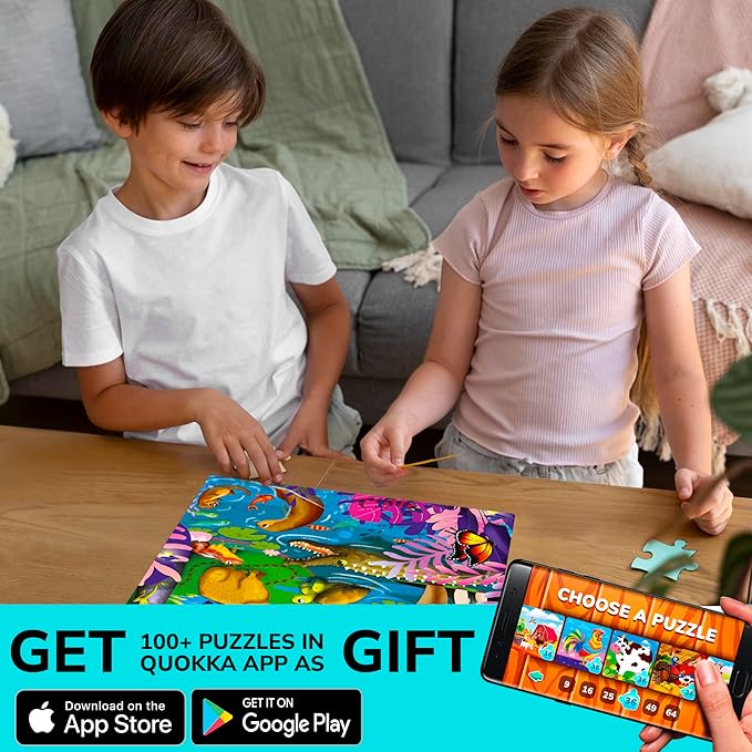 QUOKKA Puzzles for Toddlers 4-6 – 4 x 48 Pieces Jigsaw Puzzles for Kids Ages 3-5 – Learning Insects, African, Amazon, Ocean Animals Puzzle for 2-4 – Jigsaw Game for Boy and Girl 4-8 Year Old
