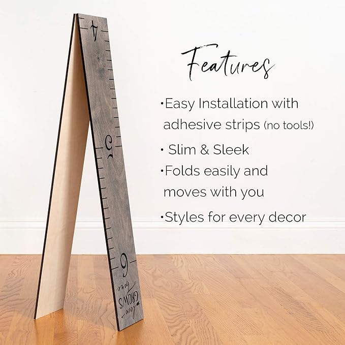 Wooden Growth Chart for Wall - Height Growth Chart for Kids, Kid Height Wall Chart, Height Measurement for Wall, Height Chart for Kids - Love Grows Here, Skinny Grey (63""x5.75"")