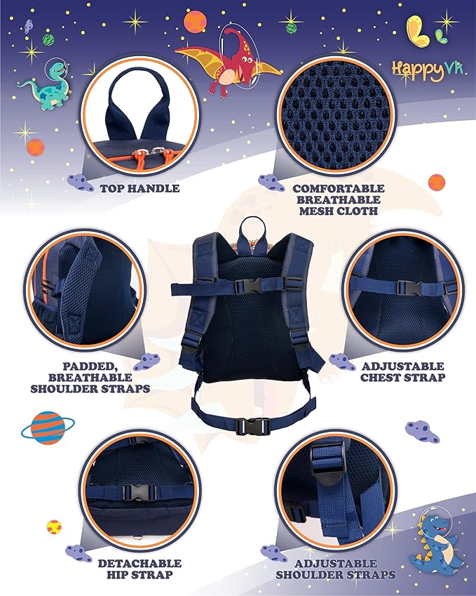 HappyVk- Backpack with Leash for Kids-Anti Lost Walking Toddler Leash-Dinosaur design-for 1-4 Years Old Boys, Girls
