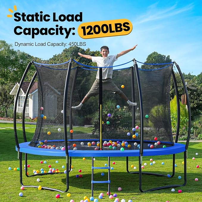 ORCC 1200LBS Weight Capacity Trampoline 16 15 14 12 10 8 FT for Kids with Safety Enclosure Net for Children Adults Outdoor Yard Trampolines