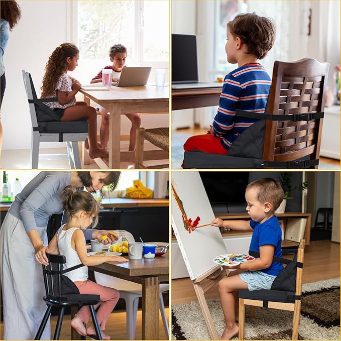 Toddler Booster Seat for Dining Table, Booster Seat for Table, 12.6x3.34 Inch Portable High Chair for Travel, HOSEASCA Compact Lightweight Travel Booster Seat with Adjustable Straps for Baby(Black)