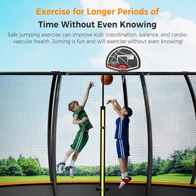 Tatub Large Trampolines Outdoor 10 12 14 15 16FT for Kids and Adults,Outdoor Recreational Pumpkin Trampolines with Curved Poles and Safety Enclosure Net, Basketball Hoop, Ladder