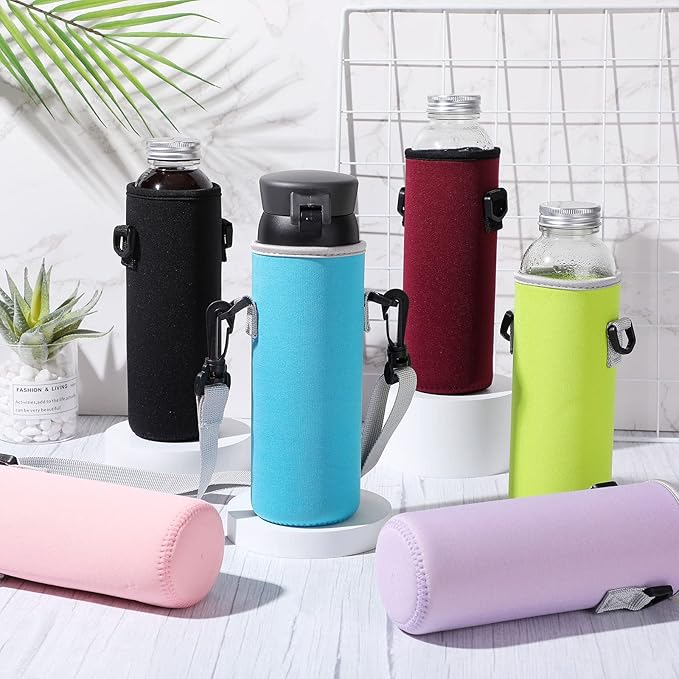 Rtteri 6 Pcs Neoprene Water Bottle Carrier Bag with Adjustable Shoulder Strap 32oz Insulator Water Bottle Cover Holder Cooler Sleeve for Stainless Steel/glass/plastic (Cute)